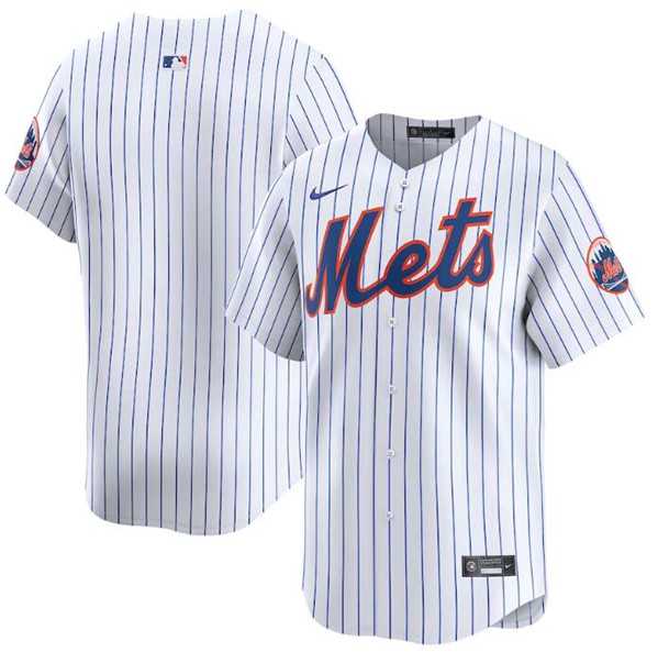 Men%27s New York Mets Blank 2024 White Home Limited Stitched Baseball Jersey Dzhi